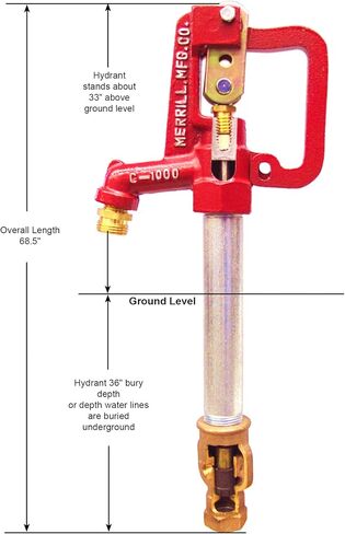 Merrill MFG CNL7501 No Lead Frost Proof CNL-1000 Series Yard Hydrant, 3/4" Pipe Connection, 1" Galvanized Pipe, 1' Bury Depth, 44.5" Total Length, 44.5" in Saudi Arabia