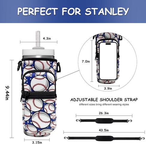 Water Bottle Carrier Bag with Detachable Phone Pocket for Stanley 40oz Tumbler with Handle, Adjustable Shoulder Strap Water Bottle Holder 4pcs Straw Covers, for Hiking Travelling Camping in Saudi Arabia