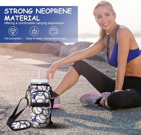 Water Bottle Carrier Bag with Detachable Phone Pocket for Stanley 40oz Tumbler with Handle, Adjustable Shoulder Strap Water Bottle Holder 4pcs Straw Covers, for Hiking Travelling Camping in Saudi Arabia