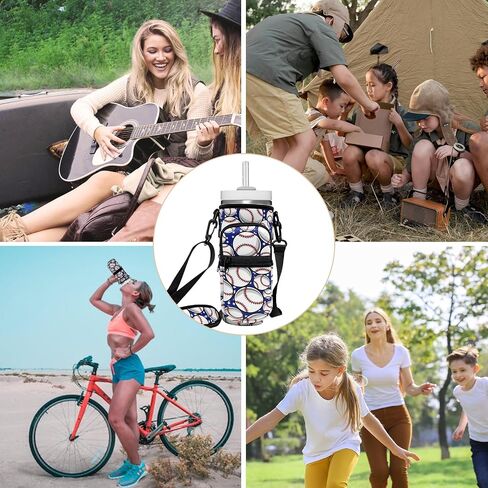 Water Bottle Carrier Bag with Detachable Phone Pocket for Stanley 40oz Tumbler with Handle, Adjustable Shoulder Strap Water Bottle Holder 4pcs Straw Covers, for Hiking Travelling Camping in Saudi Arabia