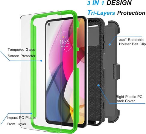 حافظة Njjex لهاتف Moto G Stylus 2021، حافظة لهاتف Motorola G Stylus 2021 مع واقي شاشة من الزجاج المقسى [عبوة من قطعتين]، [Nbeck] غطاء متين مقاوم للصدمات وحزام دوار شديد التحمل [أخضر] in Saudi Arabia