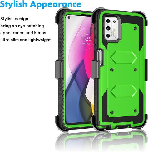 حافظة Njjex لهاتف Moto G Stylus 2021، حافظة لهاتف Motorola G Stylus 2021 مع واقي شاشة من الزجاج المقسى [عبوة من قطعتين]، [Nbeck] غطاء متين مقاوم للصدمات وحزام دوار شديد التحمل [أخضر] in Saudi Arabia