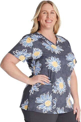 Dickies EDS Women Scrubs Top V-Neck Print DK616 in Kuwait