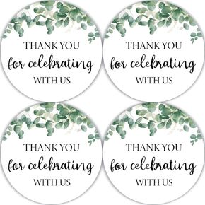 80 Pcs Greenery Thank You Stickers - Round Thank You Labels with Leaf Design for Wedding, Bridal Shower, Baby Shower and Party Favors