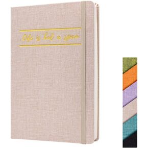 Linen Hardcover Journal Notebook, Gilding Aphorism Diary No Bleed 8mm Ruled Pages bookmarks, Inner Pocket, Tag Stickers, A5 5.8'' x 8.5''