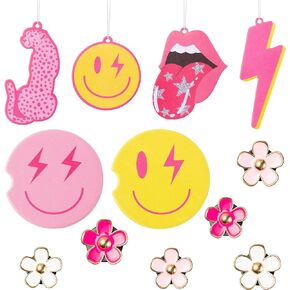 12Pcs Preppy Smile Car Accessories Air Fresheners Coasters Kit Decorations with Car Air, Coasters, Outlet Clip Set for Your Road Trip Essentials Make Your Road Trip Memorable Accessories