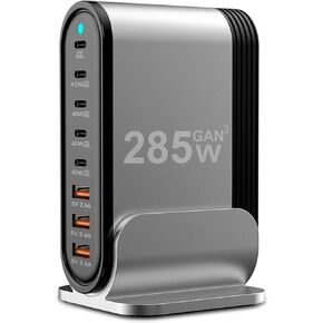 285W 8-Port USB C PD Fast Charging Station, Wall Charger with 6ft Power Cable for MacBook Pro, iPad Pro, iPhone 14/13/Mini/Pro/13Pro Max/12 Samsung Galaxy