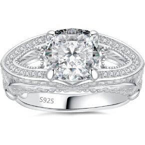 JewelryPalace Love Heart 3.5ct Cushion Cut Cubic Zirconia Engagement Rings for Women, Luxury Cross 14K Gold 925 Sterling Silver Promise Ring for Her, Flower Leaf Wedding Rings