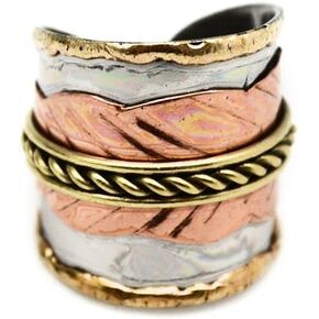 Anju R043 Copper Leaf and Brass Chain Band Janya Mixed metal Ring, Copper,Brass