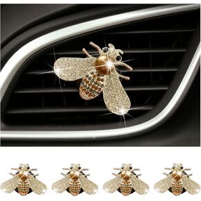 BESULEN 2 Pcs Bling Bee Air Vent Clips, Crystal Bee Car Air Conditioning Outlet Clip, Rhinestone Diamond Bee Auto Interior Decoration, Universal Vehicle Diffuser Vent Decors for Women (Style A)
