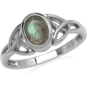 Silvershake 7x5 mm Oval Labradorite Stone 925 Sterling Silver Triquetra Celtic Knot Ring