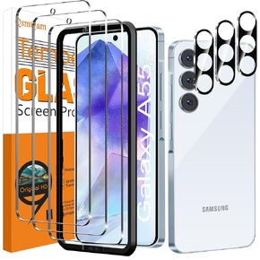 3 Pack Screen Protector for Samsung Galaxy A55 + 3 Pack Camera Lens Protector, Ultra HD Tempered Glass, 9H Hardness, Anti Scratch, Easy Installation - Case Friendly