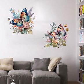 Butterflys Wall Decals Vinyl Flower Watercolor Wall Stickers for Girls Bedroom Home Office Nursery Room Toilet Wall Decor