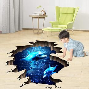 3D Galaxy Universe Scene Blue Cosmic Wall Decals Removable Magic 3D Milky Way Outer Space Dolphin Planet Starry Sky Stars Wall Decals for Kids Bedroom Ceiling Living Room Nursery