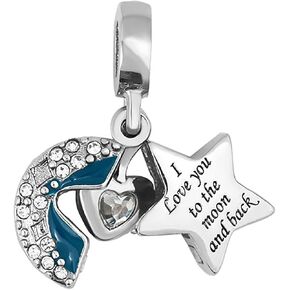Women Love Heart Charm Compatible with Pandora Bracelets Moon Star Gift CZ Silver Wife Daughter BFF Friends Sister Birthday Anniversary