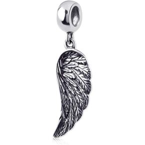 Angel Wing Charm 925 Sterling Silver Wing Pendant Feather Charm Lucky Bracelets Charm