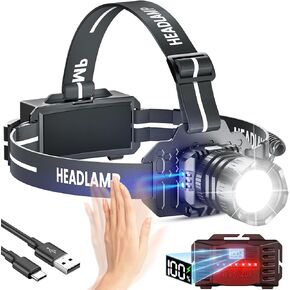 LED Rechargeable Headlamp, 150000LM Head Lamp Super Bright with 9 Modes & IPX6 Waterproof Zoomable Head Lights for Forehead, 90° Adjustable Headlamps for Camping Hiking Hunting Fishing Car Repair