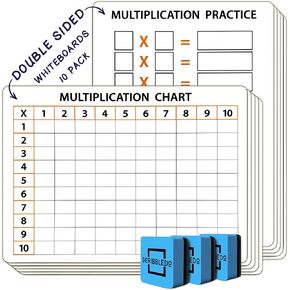 SCRIBBLEDO 10 Pack Dry Erase Multiplication Chart White Board 9" x 12" Multiplication Table l Double Sided Times Table Math Manipulatives Whiteboard for Kids Students Classroom 10 Erasers Included