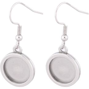 20pcs Stainless Steel Earring Bezel Blanks Fit 12mm Round Cabochon Earrings Setting Trays DIY Ear Hooks Findings for Jewelry Making Kit supplies