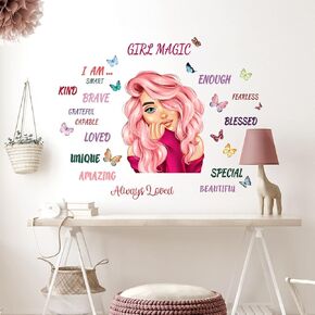 Inspirational Girl Wall Art Positive Quotes Wall Decor Motivational Wall Decals Saying Quotes Wall Stickers Peel and Sticker Wall Decoration Butterfly for Children's Room Bedroom Living Room Home