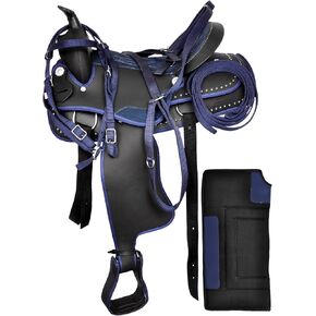 Y&Z Enterprises Western Barrel Racing Horse Saddle Synthetic with Tack Set (Headstall Breastplate Rein) and Saddle Pad Available Seat Size 12" and 14" to 18" Inch