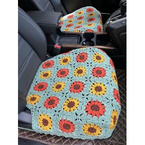 Handmade Crochet Sunflower Car Seat Cover Front Bottom Seat Cushion Cover,Universal Fit Vehicles Sedans SUVS Vans Trucks -2 Piece (Mustard Green)