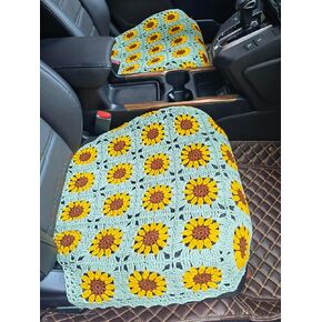 غطاء مقعد السيارة المصنوع يدويًا من الكروشيه على شكل عباد الشمس، غطاء وسادة المقعد الأمامي السفلي، مناسب عالميًا للمركبات السيدان وسيارات الدفع الرباعي والشاحنات والشاحنات - قطعتان (أخضر خردل) in Kuwait
