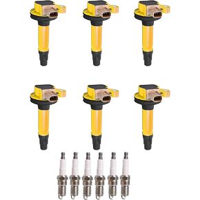 ENA Set of 6 Yellow Ignition Coil Pack and Iridium Spark Plug 3.5 V6 Compatible with Ford Lincoln Explorer Expedition F150 Flex Lobo MKS MKT Navigator Transit Taurus Replacement For UF646 SP534 DG549
