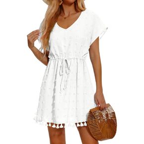 Women Swimsuit Coverup Swiss Dot Bathing Suit Cover Ups for Swimwear Beach Bikini Dress