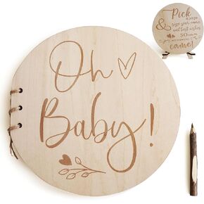 Y&K Homish Baby Shower Guest Book, Memory Book, Decorations and Favors Set, Wooden Invitations, Assorted Designs (We are Having a Little Girl - Round)