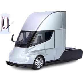 EROCK 1:24 Semi Truck Head, semi car Model, Alloy Body, Sound and Light Functions, Suitable for Adults and Children Gift Decoration Collectibles.(Silver)
