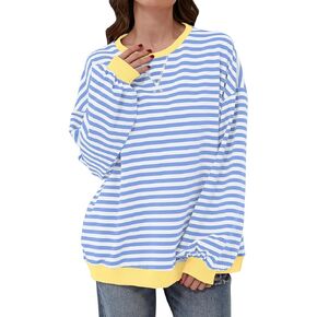 Women Oversized Striped Sweatshirt Color Block Crew Neck Long Sleeve Shirt Casual Pullover Top Fall Y2K 2024 in Kuwait