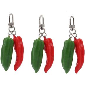 3pcs Chili Pepper Shape Pendant Charm Keychain, Red Green Pepper Pendant Charm Keyring Gift, Simulated Pepper Model Keychain Kit