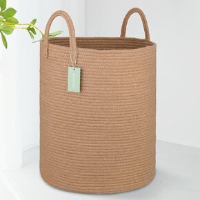 Large Cotton Rope Laundry Basket Hamper for Girls Kids 65L, Baby Nursery Hamper Bin, Woven Storage Basket for Living Room Girls Room, Tall Rope Baskets, 16"x 20", Light Pink