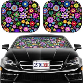 MSD Car Sun Shade Windshield Sunshade Universal Fit 2 Pack، كتلة وهج الشمس، الأشعة فوق البنفسجية والحرارة، حماية الجزء الداخلي للسيارة، معرف الصورة: 12077553 رسم توضيحي لزهرة ملونة على خلفية سوداء in Kuwait