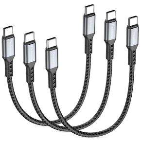 12inch Short USB C to C Cable, 3-Pack 1FT 65W USB C to USB C Charger Cable PD Fast Charging Type C to Type C Cord Braided for Samsung Galaxy S23 S22 S21, Note 20/10 Ultra, iPad Pro, Power Bank