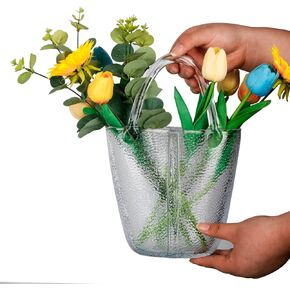 Purse vase for Flowers Glass Bag vase -11 Inches- Clear vase for Centerpieces & Fish Bowl - Handbag Glass Flower vase Decorative Purse vase for Home Décor