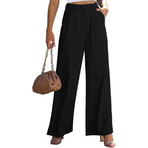 Lachmose Pants for Women Casual Elastic Waist Wide Leg Pants Straight Leg Pants with Pockets Trousers Pants for Women