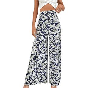 SweatyRocks Women's Boho Floral Print High Waist Wide Leg Pants Loose Fit Trousers