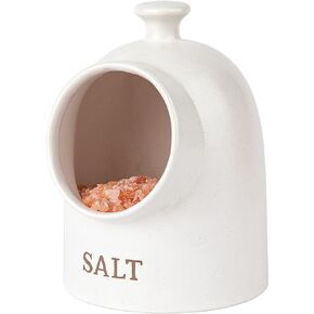 KooK Salt Pig, Salt Crock, Countertop Storage Container for Spices, White Salt Cellar, Ceramic, Stoneware, Dishwasher Safe, 15 oz, Speckled Oatmeal, Farmhouse Collection