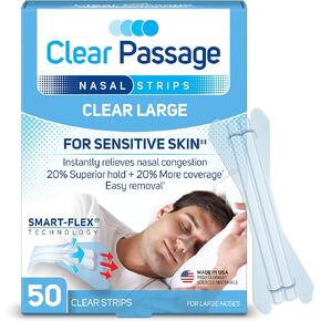 Nasal Strips Large, Clear, 50 ct | Works Instantly to Improve Sleep, Reduce Snoring, Relieve Nasal Congestion Due to Colds & Allergies
