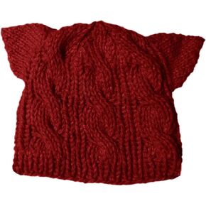 BIBITIME Knitted Dog Ears Hat Women March Pussycat Crochet Beanie Handmade Warm Cap