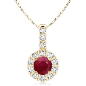 Angara Natural Ruby Halo Pendant Necklace for Women in 14K Solid Gold/Platinum | July Birthstone | Jewelry Gift for Her | Birthday|Wedding Anniversary