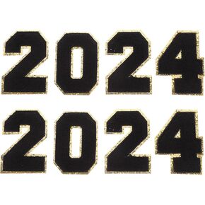 EXCEART 8pcs Iron on Numbers Patches 2024 Sew On Number Patch Gold Glitter Edge Year 2024 Patches Embroidered Patches Numbers Applique for Clothes Dress Hat Jeans Black