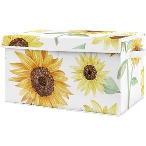 Sweet Jojo Designs Sunflower Boho Floral Girl Small Fabric Toy Bin Storage Box Chest For Baby Nursery or Kids Room - Yellow, Green and White Farmhouse Watercolor Flower