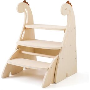 ibwaae Toddler Step Stool, Adjustable 3 Step Stool for Kids, Toilet Potty Training Stool with Handles, Child Kitchen Counter Stool Helper Cute Wooden Ladder with Non-Slip mat