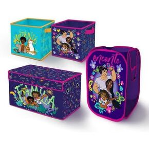 Idea Nuova Disney Encanto 4 Piece Kids Room Collapsible Storage Set with Trunk,Pop Up Hamper and 2 Cubes