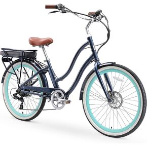 sixthreezero EVRYjourney Women's Electric Bike, Step-Through Touring Hybrid eBike, 250/500 Watt Motor, 26" Bicycle, Multiple Colors