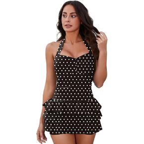 One Piece Swimsuit Ruched Tummy Control Swimdress Retro Swimwear Bathing Suit Skirted Swimsuits for Women in Kuwait