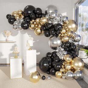 Black Gold Red Balloons Garland Arch Kit, 141Pcs Latex Balloons Different Sizes 18 12 10 5 Inch for Party Decorations, Wedding Backdrop, Birthday, Baby Shower, Graduation